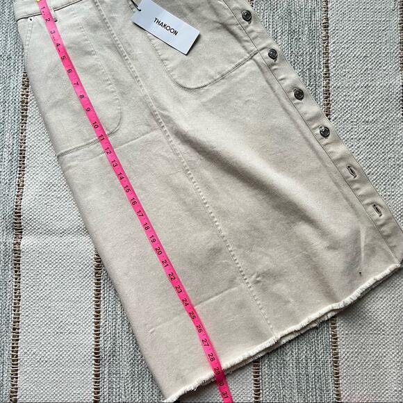 Thakoon Ecru Denim Side Button Closure Midi Skirt Women’s Size 0 NWT - Picture 7 of 14